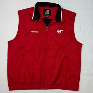 Reebok CFL Calgary Stampeders Mens Vest Sz Large Full Zip Embroidered Red EUC C3